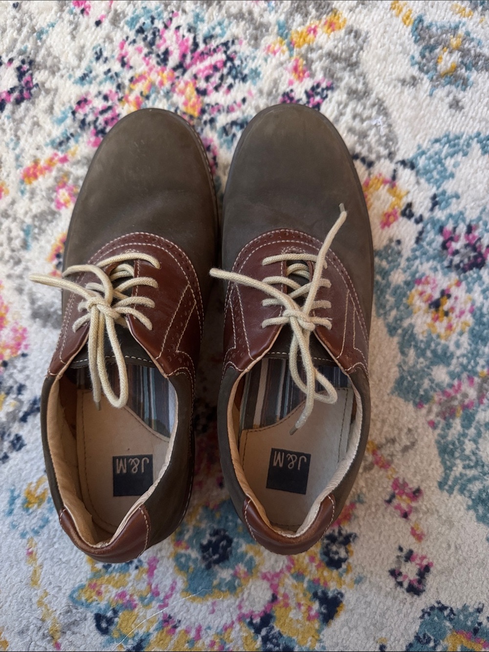 Johnston & Murphy Two-Tone Brown and Tan Leather Oxfords